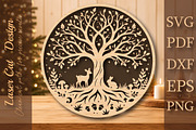 Tree, Deer and Rabbit Forest Circle, a Work Illustration by Digital Artistic99 (Thumbnail 1 of 4)