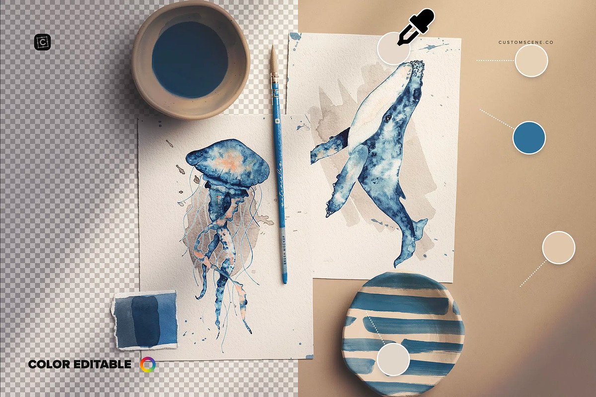 Two A5 Watercolor Paper Mockup, a Product Mockup by Custom Scene (Photo 6 of 10)