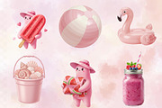Whimsical Pink Summer Poolside Clipa, an Illustration by SVGArt (Thumbnail 5 of 9)