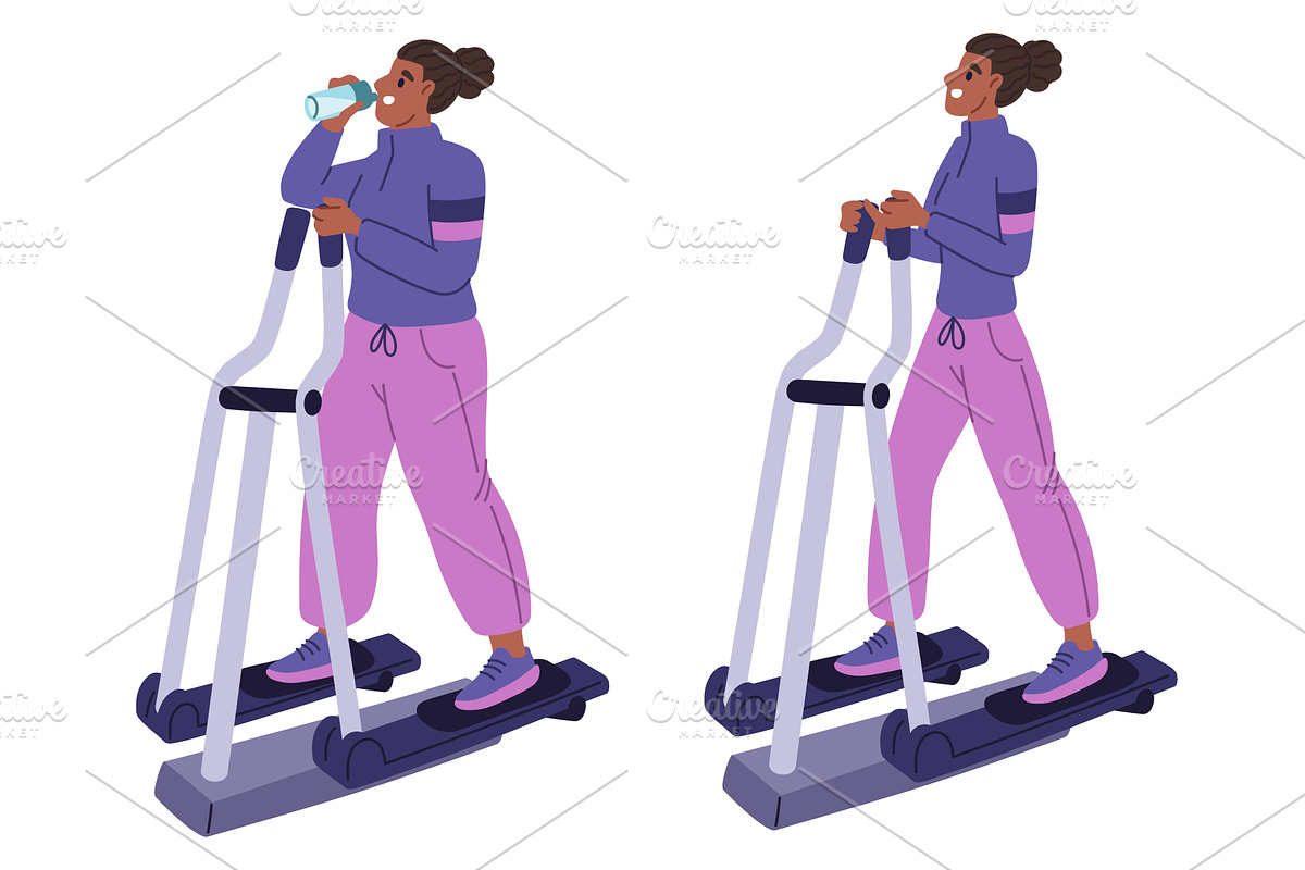 Fat and skinny woman exercising on, a Sport Illustration by Vectorbuum