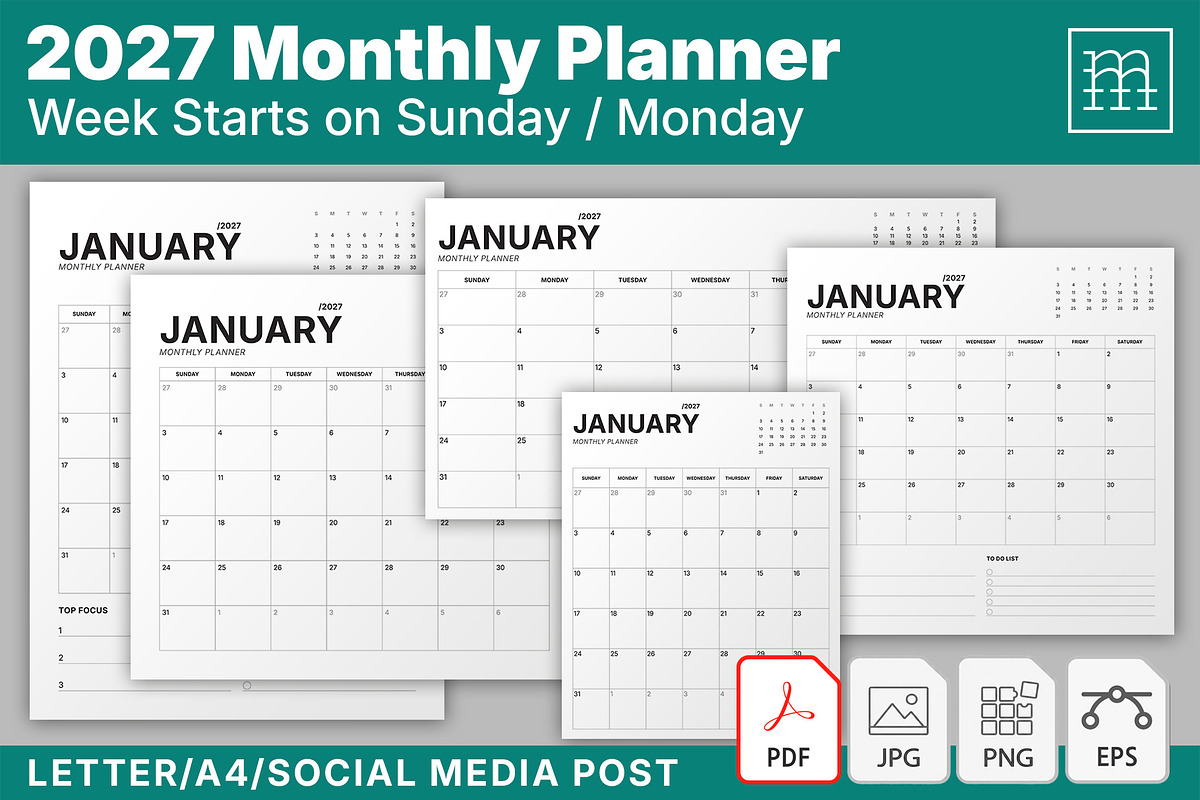 2027 Monthly Planner (MP049-27-Set), a Stationery Template by mikhailmorosin (Photo 1 of 8)