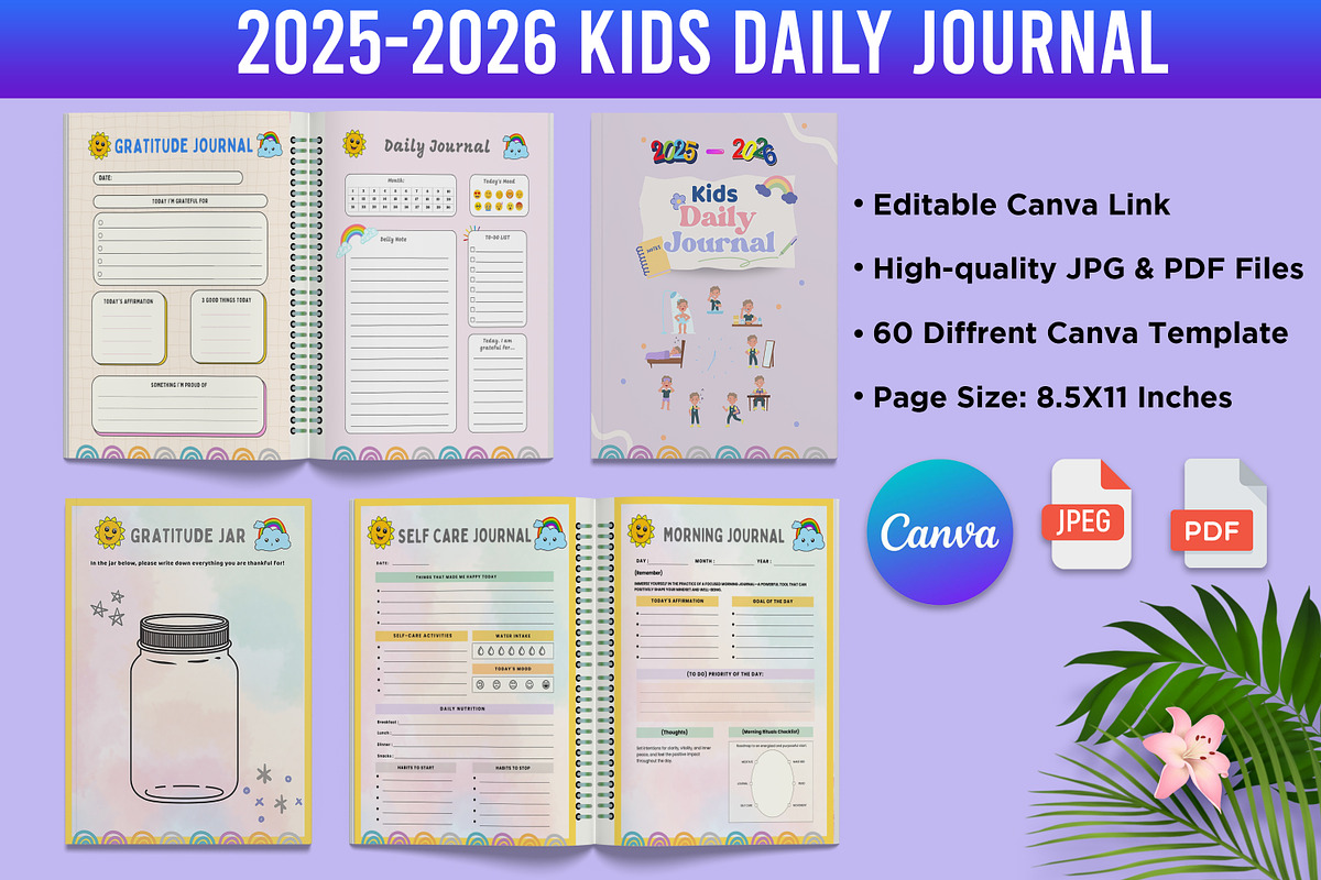 2025-2026 Kids Daily Journal Canva, a Stationery Template by Designmela01 (Photo 1 of 6)