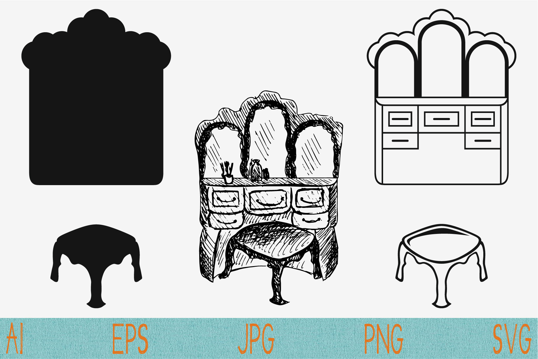 dressing table set vector svg eps, an Icon by FileVectorSVG