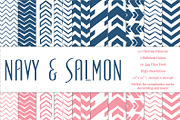 Navy & Salmon Chevron Pattern Papers, a Pattern Graphic by Dream in Color Studio (Thumbnail 1 of 2)