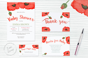 Watercolor Poppy Baby Shower Set