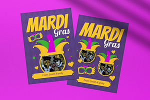 Flat Design Mardi Gras Greeting Card