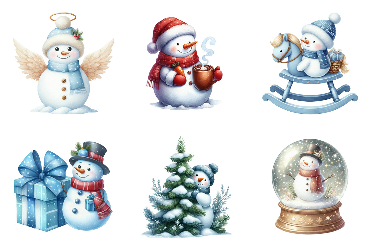 Watercolor Christmas Snowman Clipart, an Illustration by SinaCreation (Photo 4 of 7)