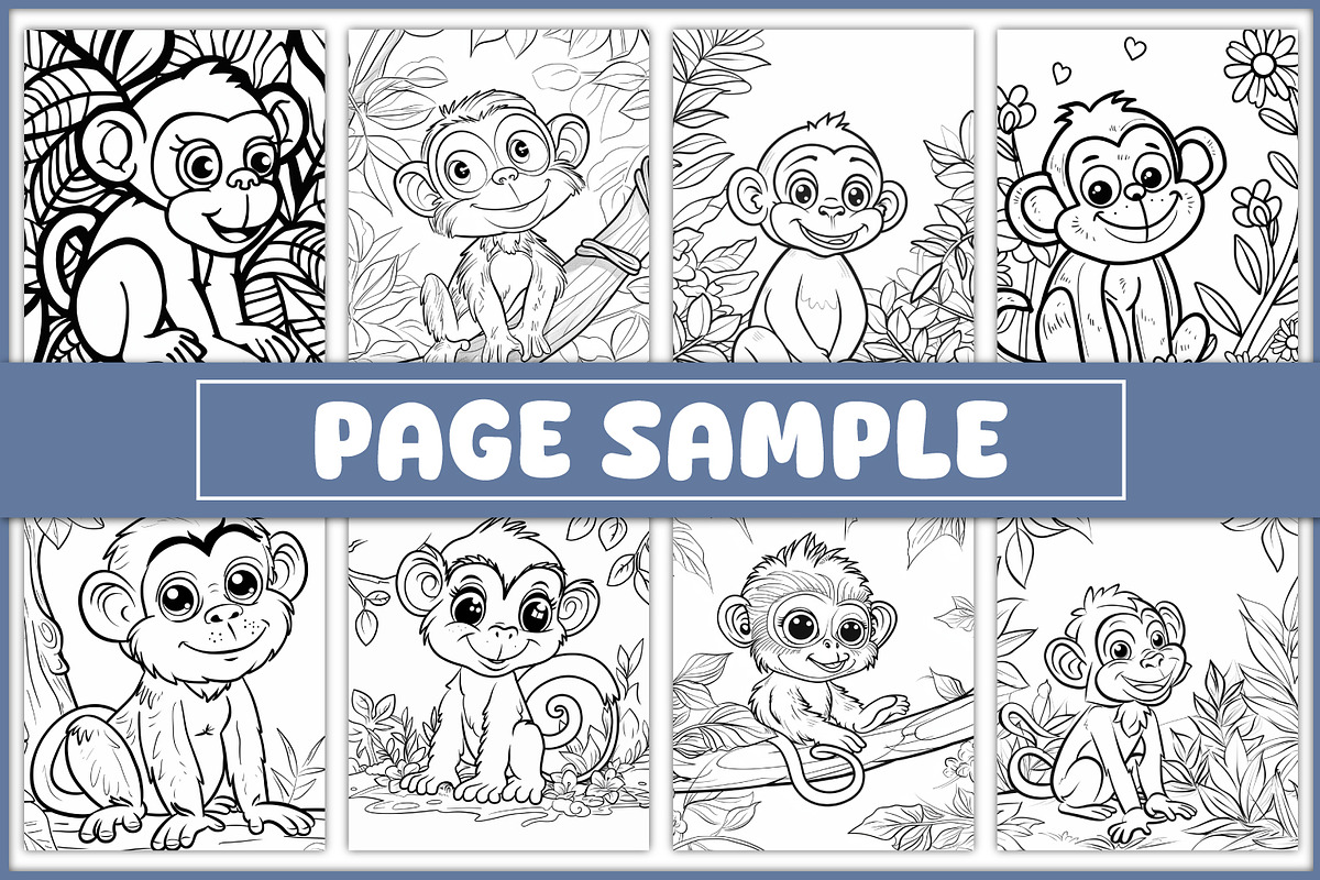 100 Monkey Coloring Pages, an Animal Illustration by BrightMart