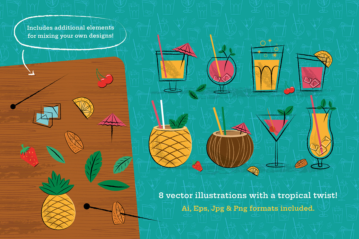 Tiki Cocktail Party Illustrations, a Food Illustration by Wingsart Studio (Photo 2 of 3)
