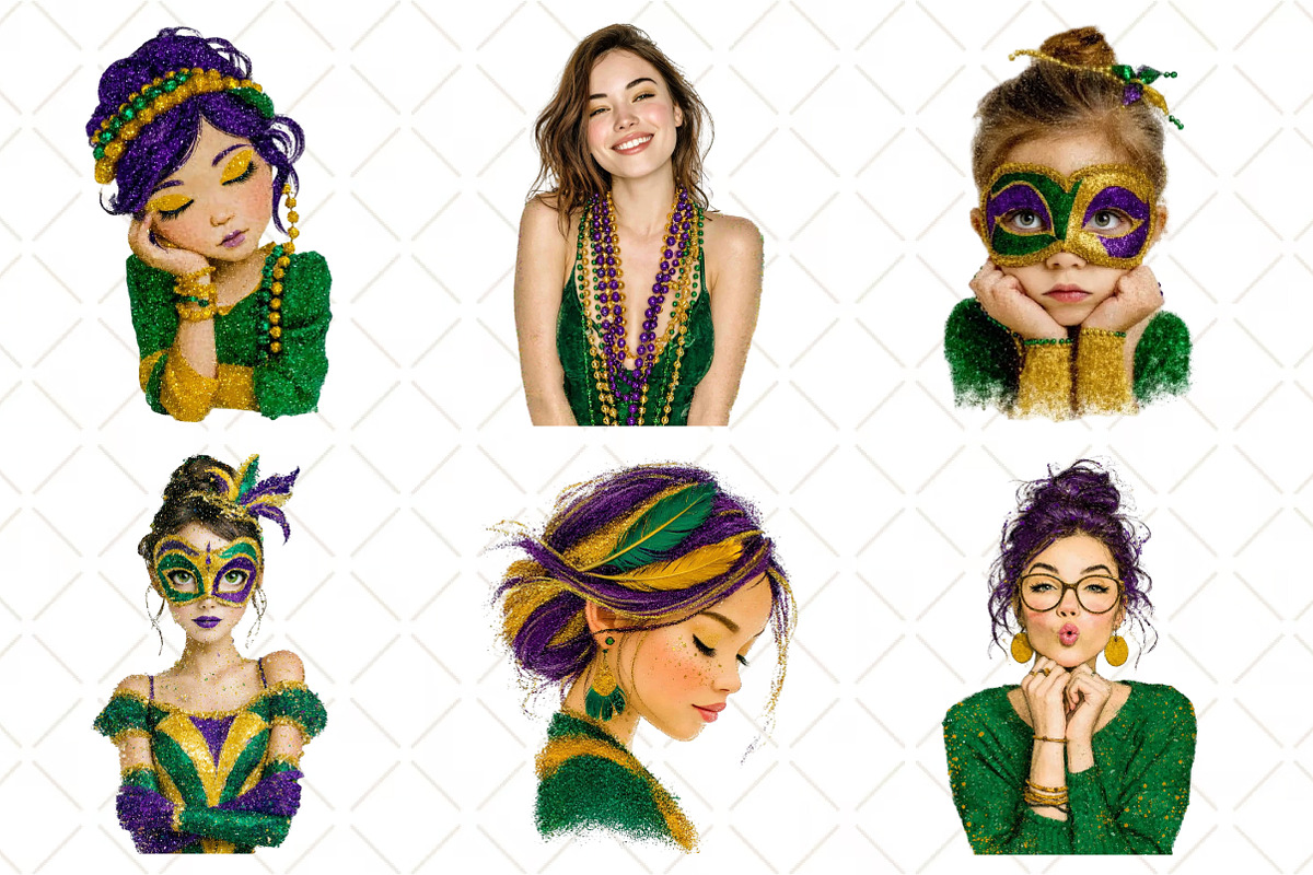 Mardi Gras Cute Girl Clipart, an Illustration by Black Bird Studio (Photo 2 of 6)