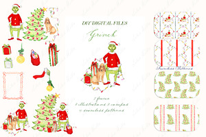 Grinch Christmas Watercolor Clipart