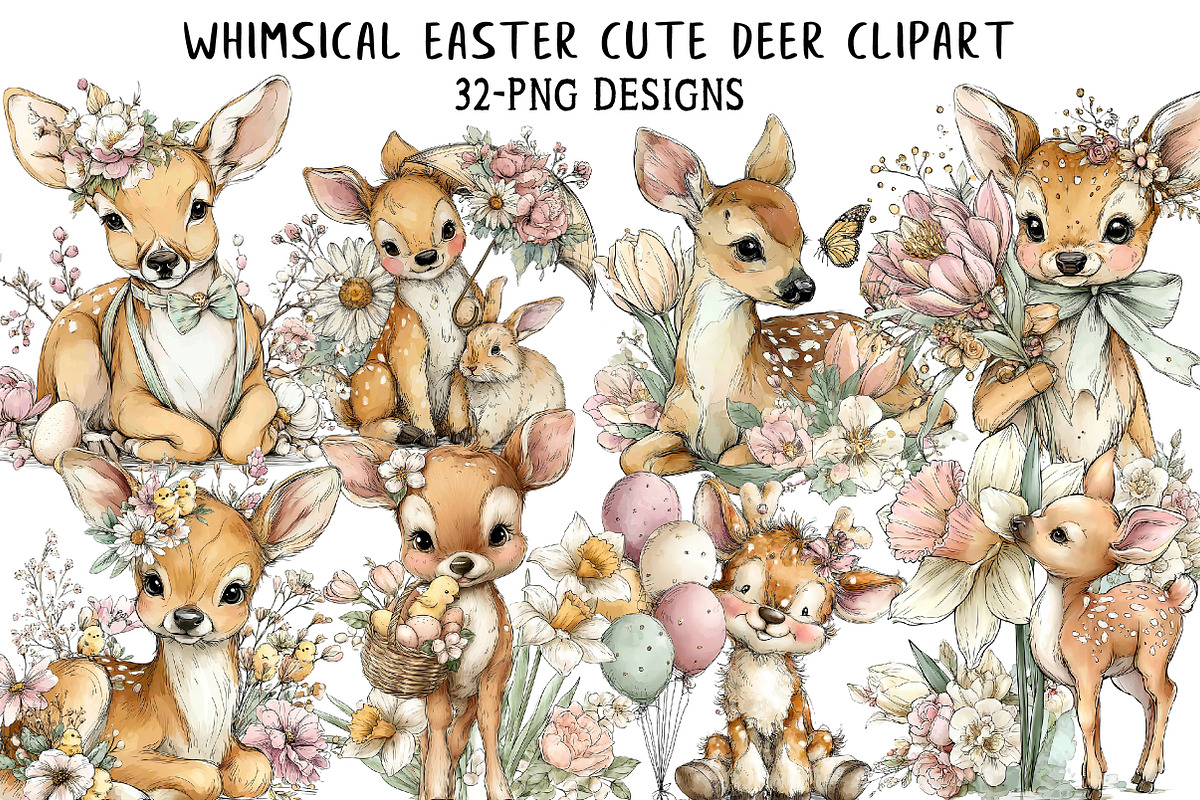 Whimsical Easter Cute Deer Clipart, an Illustration by Daily.Designs (Photo 1 of 7)