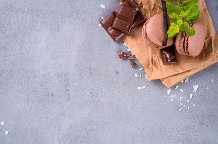 Chocolate macaroons with mint featuring macaroons, ice, and cream, a Food & Drink Photo by YuMyart