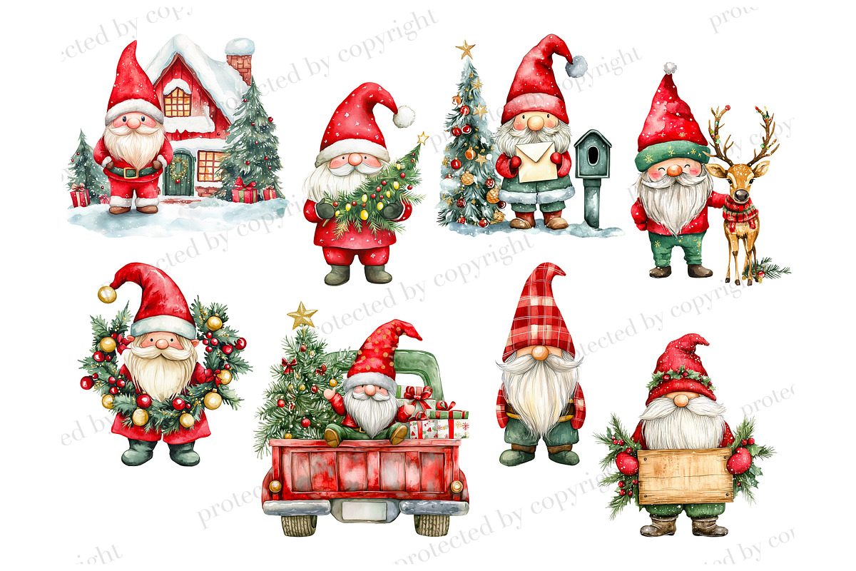 Christmas Gnome Clipart PNG Bundle, a Seasonal Illustration by GlamArtZhanna (Photo 3 of 6)