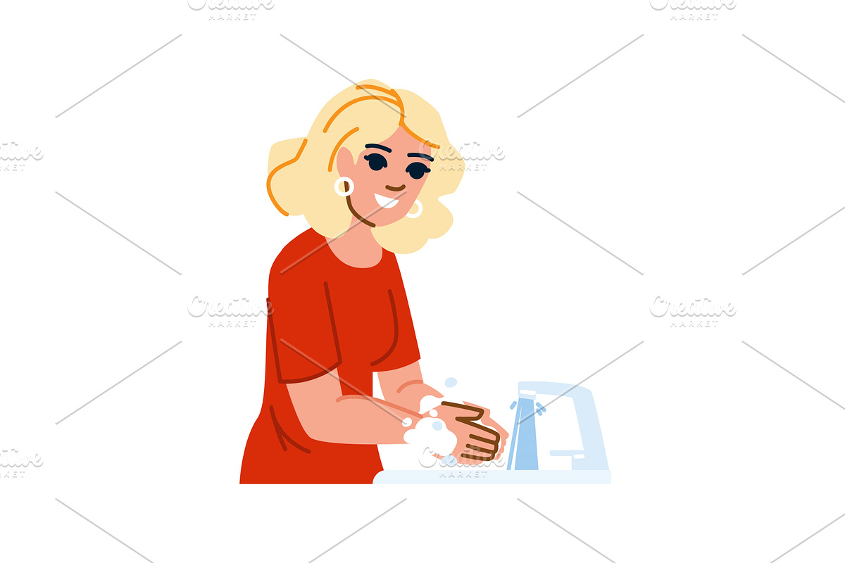 Woman washing hands with soap and, an Illustration by pikepicture