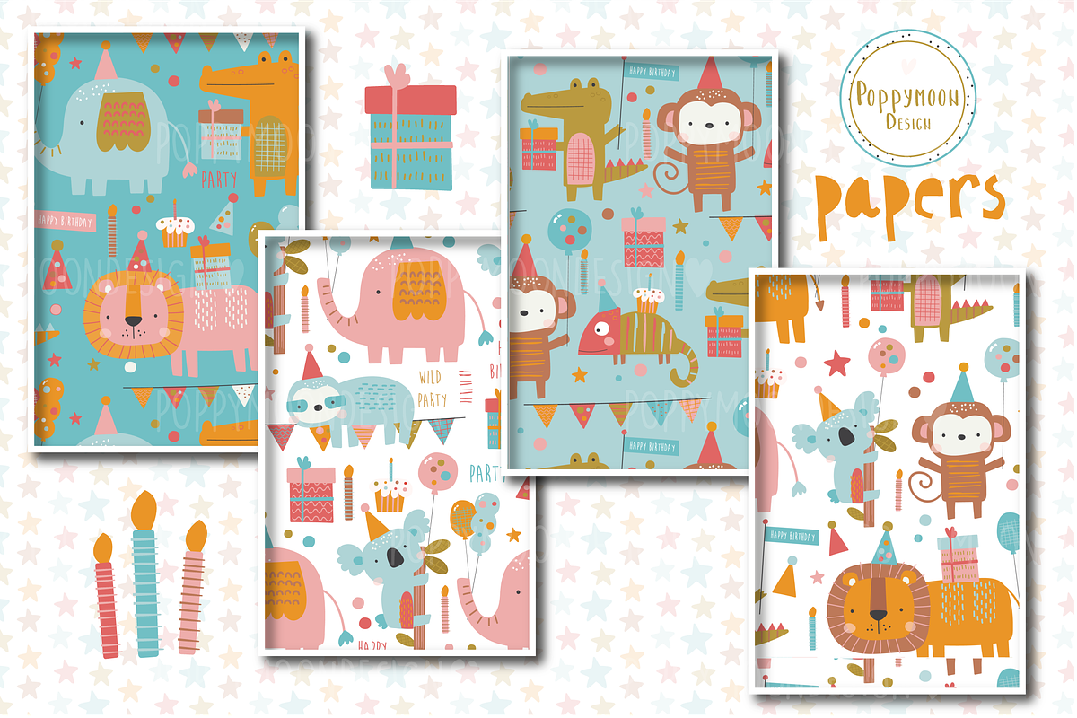 Wild Party paper set, a Pattern Graphic by Poppymoondesign