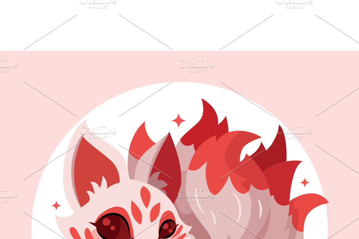 Cute Mythical Kitsune Vector, an Animal Illustration by MISS CHATZ (Photo 3 of 3)