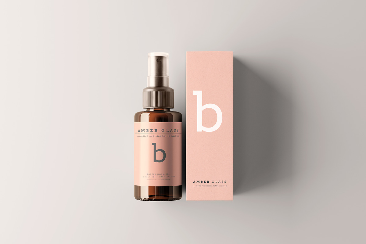 Amber Glass Spray Bottles Mockups, a Cups & Container Mockup by pmvch (Photo 4 of 20)