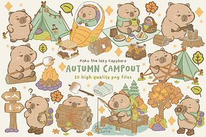 Autumn Capybara Camping Clipart, an Animal Illustration by Blumensdiary