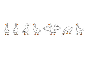 Set of minimalist cartoon geese in, an Animal Illustration by GraphiShop