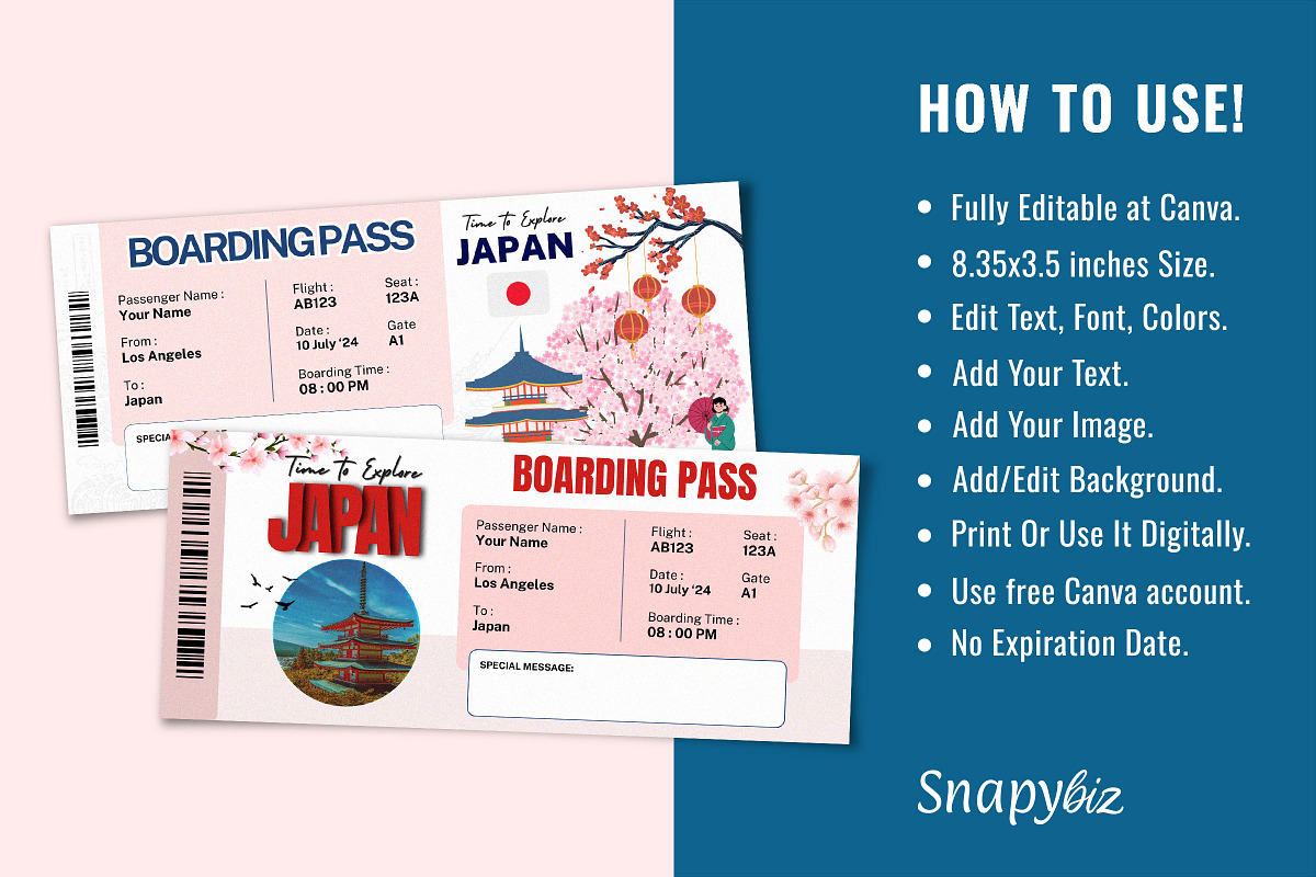 Japan Trip Gift Ticket Template, a Templates & Theme by Snapybiz (Photo 9 of 10)