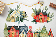 Watercolor Christmas Houses, an Illustration by annasokol_ (Thumbnail 2 of 9)
