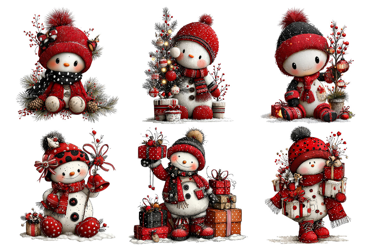 Whimsical Christmas Snowman Clipart, a Seasonal Illustration by Creative Art (Photo 3 of 7)