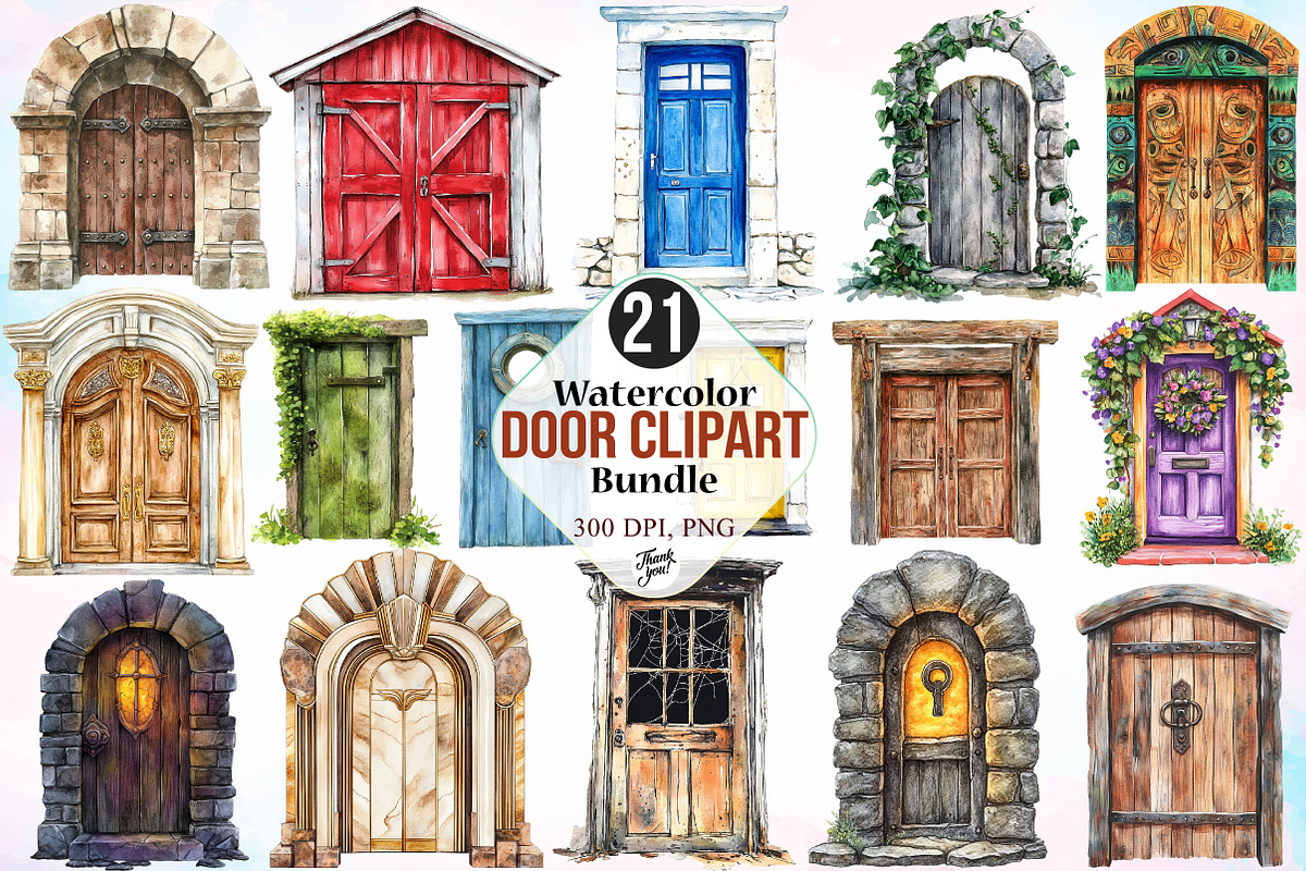 Watercolor Door Clipart Bundle, an Illustration by Canvas Craft (Photo 1 of 3)