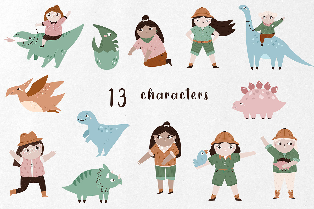 Cute Girl Explorers & Funny Dinos, an Illustration by danceyourlife (Photo 7 of 11)