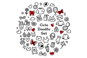 Set of Adorably cute doodles for, an Illustration by Voodz_shop