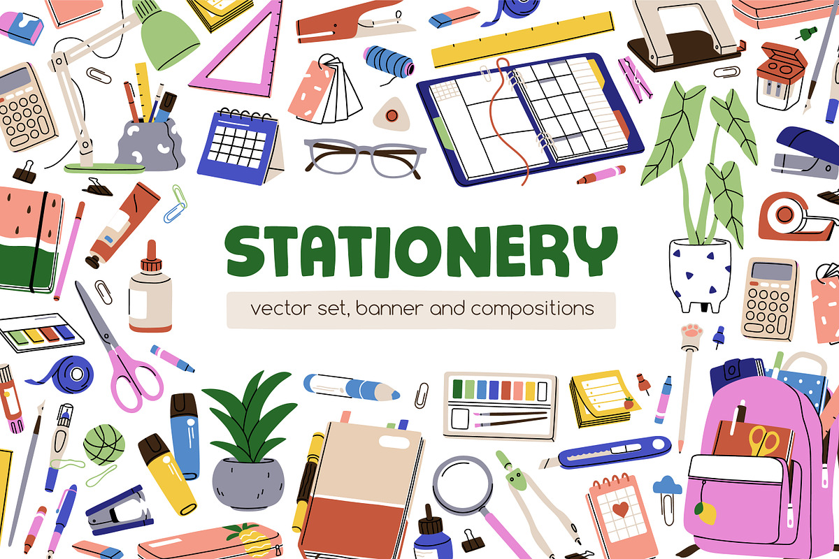 School tools, stationery set, banner, an Education Illustration by Good Studio (Photo 1 of 7)