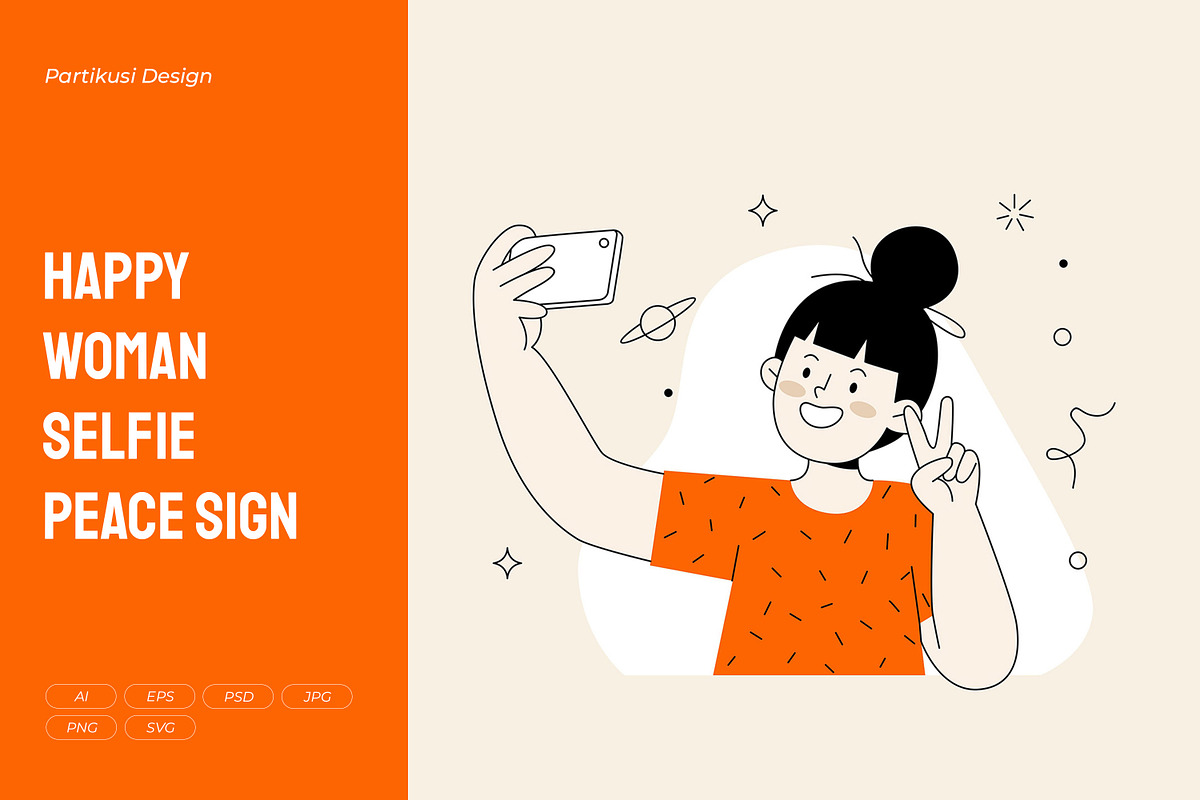 Happy Woman Selfie Peace Sign, a Person Illustration by Partikusi Design (Photo 1 of 3)