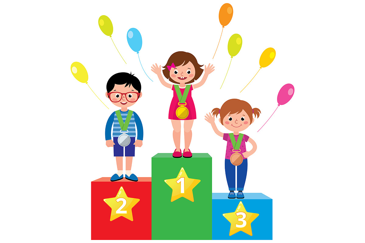 Group of children standing on podium, an Illustration by Julia's illustrations