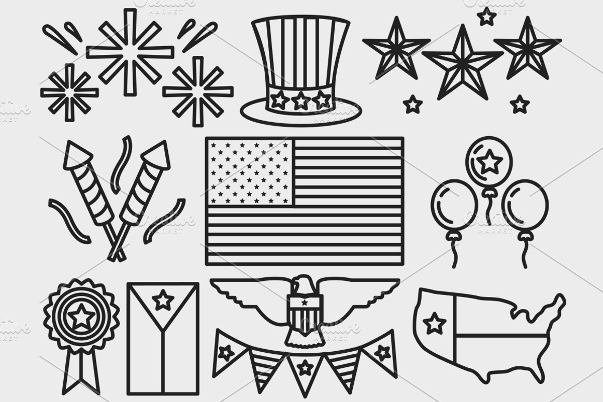 4th of July Set Outlined & Colored, an Outline Icon by DeniseUytiepo (Photo 3 of 5)