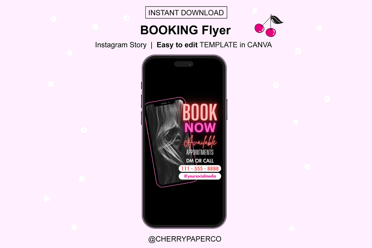 Instagram Booking Flyer Template, a Social Media Template by Cherry Paper Co (Photo 1 of 2)