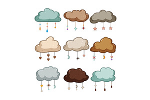 Hand drawn boho nursery clouds set, an Illustration by pikepicture