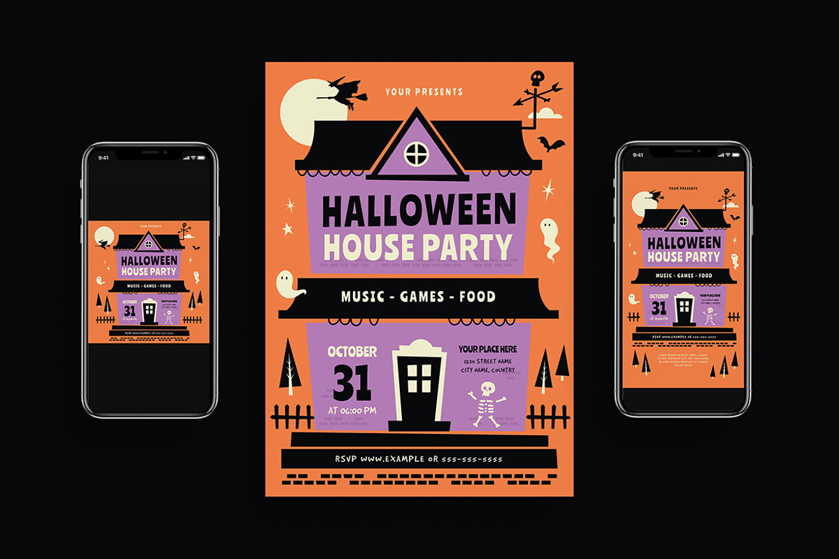 Halloween House Party Event Flyer Se, a Flyer Template by VectorVactory (Photo 1 of 4)