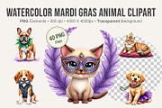 Watercolor Mardi Gras Animal Clipart, an Animal Illustration by Artnoy (Thumbnail 1 of 8)