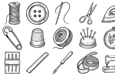 HandDrawn Sewing Tools Icon Set