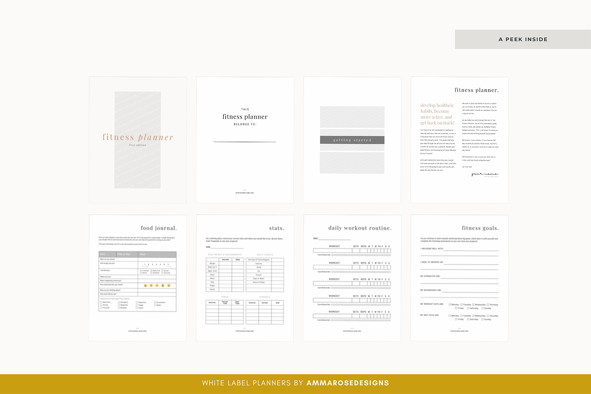 White Label Fitness Planner, a Stationery Template by ammarosedesignsllc (Photo 4 of 10)