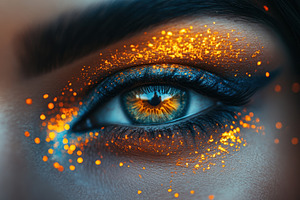 Close-up of a mesmerizing eye adorne, a Photo by Tanuart