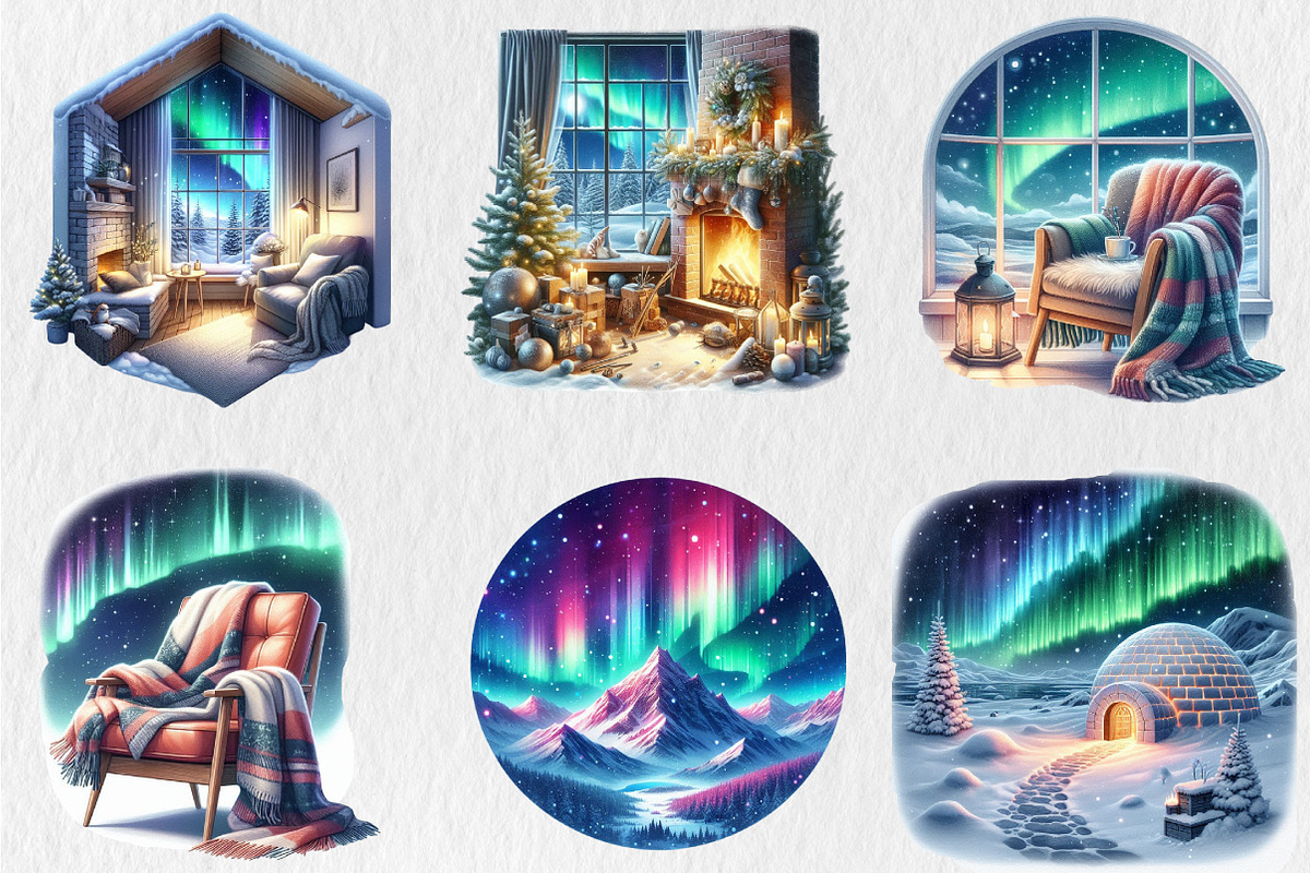 Watercolor Northern Lights Clipart, an Illustration by Rose Art (Photo 3 of 5)