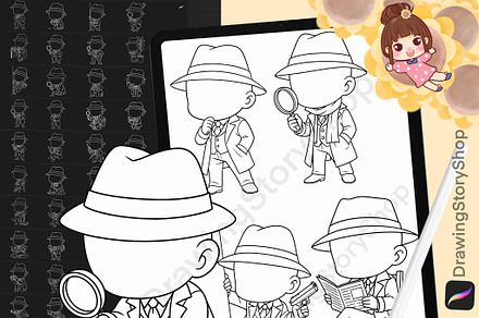 75 Procreate Chibi Detective Stamps