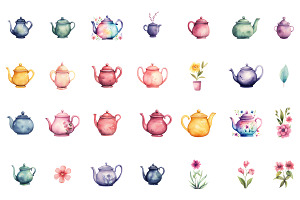 Teapot Flower Element Clipart Bundle