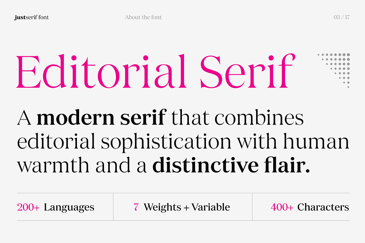 JUST Serif Modern Editorial Typeface, a Serif Font by JUST Creative (Photo 3 of 17)
