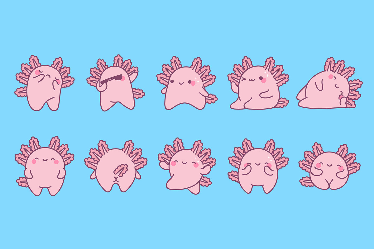 Kawaii Axolotl Set Illustrations, an Animal Illustration by ArtVarStudio (Photo 2 of 5)