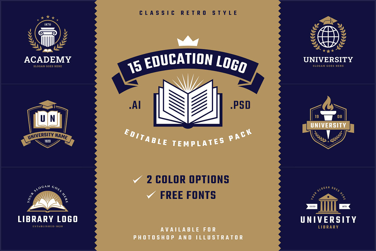 15 Education Logo Templates Pack, a Templates & Theme by MaryArt (Photo 1 of 5)