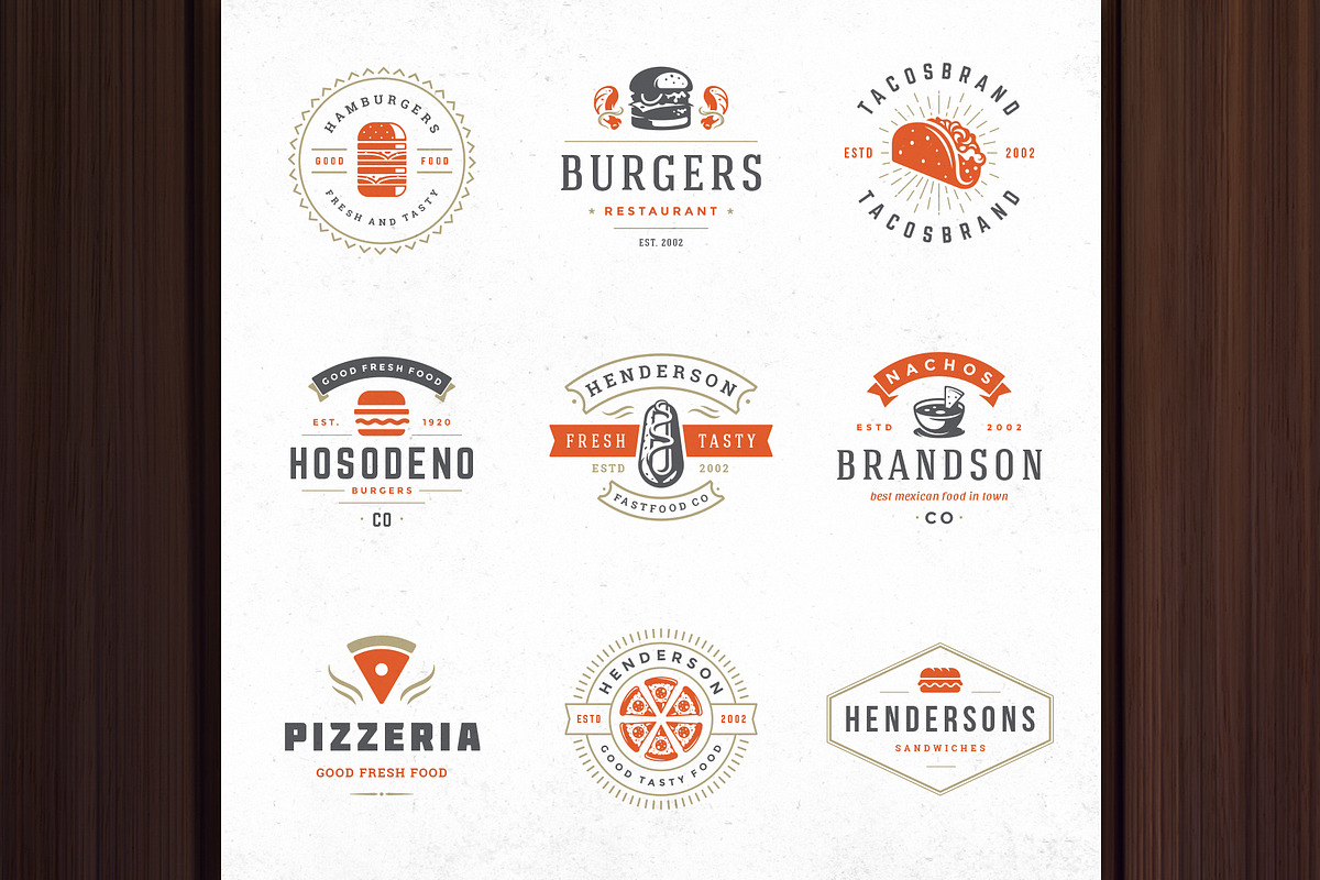 36 Fast Food Logos and Badges, a Branding & Logo Template by Vasya Kobelev (Photo 8 of 18)