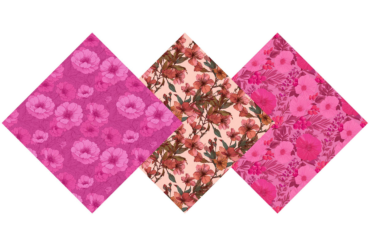 Pink Floral Seamless Patterns, an Illustration by DreamPrint404 (Photo 4 of 5)