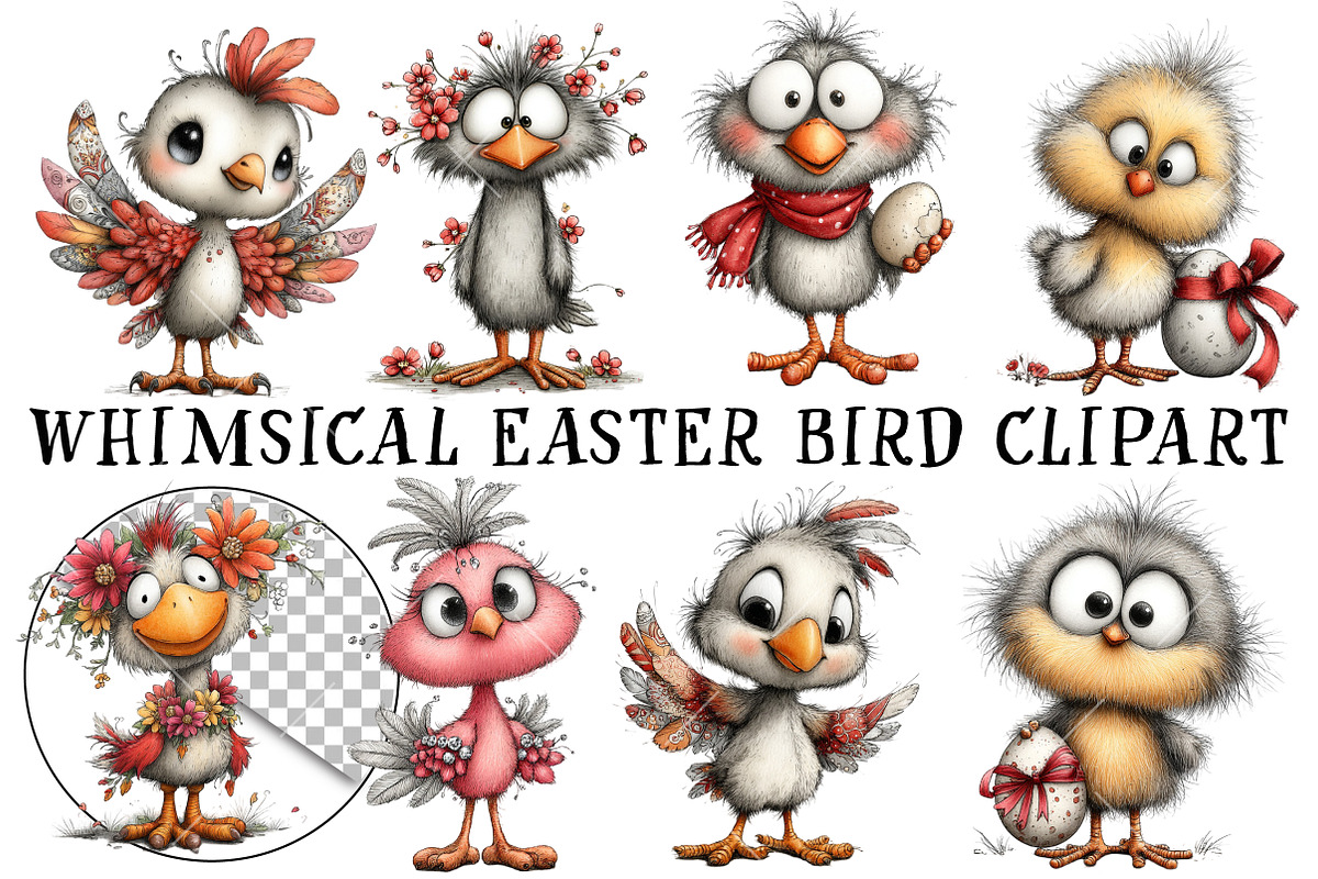 Whimsical Easter Bird Clipart, an Illustration by OK Design (Photo 2 of 6)